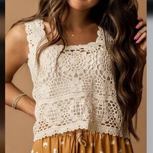 Women’s Off White Crochet Tank Top